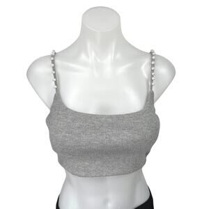 Zara Gray Sleeveless Pearl Bead Strap Rib Knit Cami Camisole Crop Tank Top Sz M